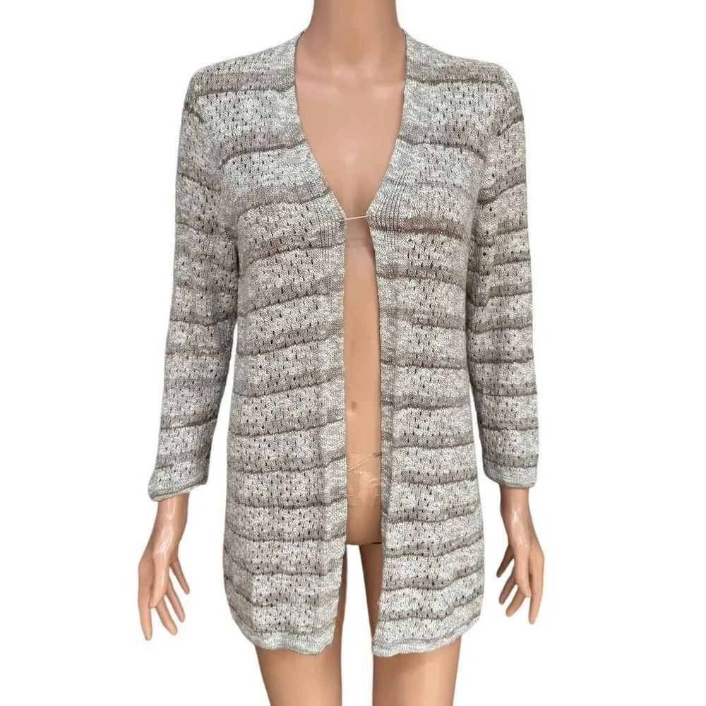 Chico’s Size Beige Taupe Open Front Duster Cardigan Sweater cotton blend Sz 0/S